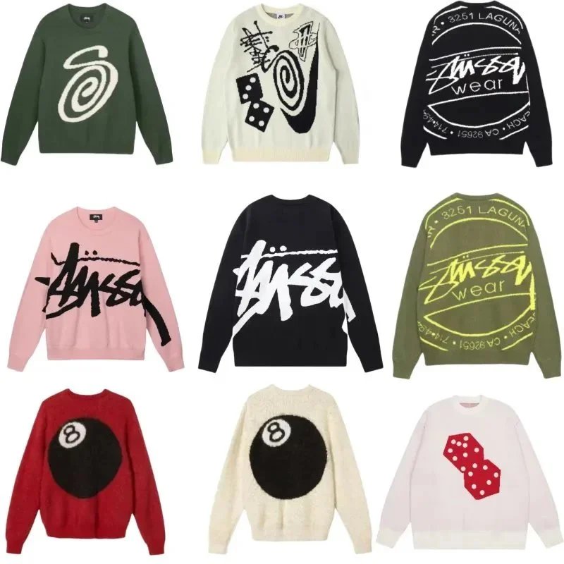 Stussy Graphic Knit Sweater Streetwear Crewneck Multicolor