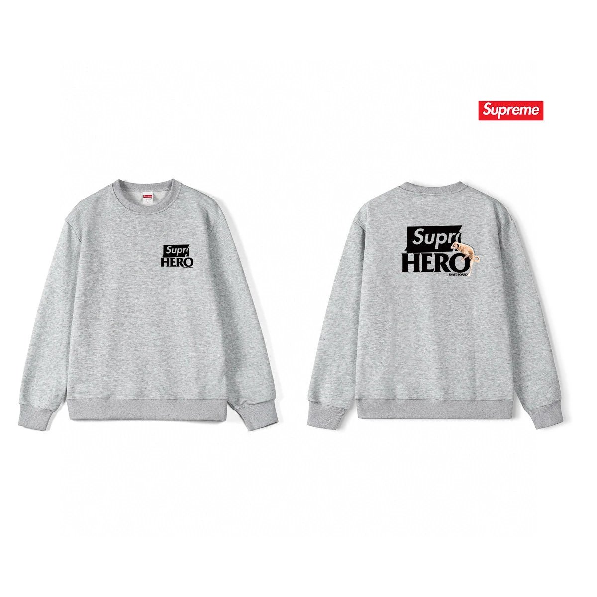 Supreme Antihero Graphic Streetwear Crewneck Gray
