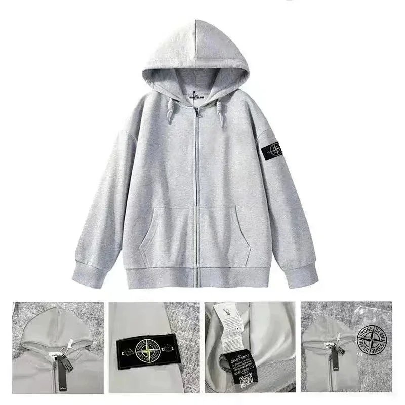 Stone Island Zip-Up Hoodie Casual Sweatshirt Gray