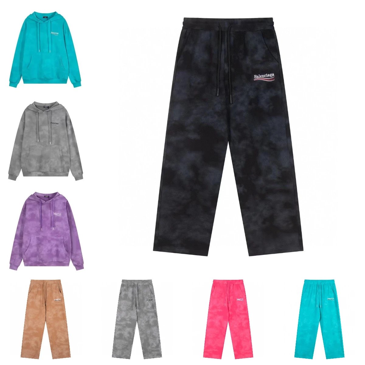 Balenciaga Political Campaign Tie-Dye Matching Set Sweatpants and Hoodie Multicolor