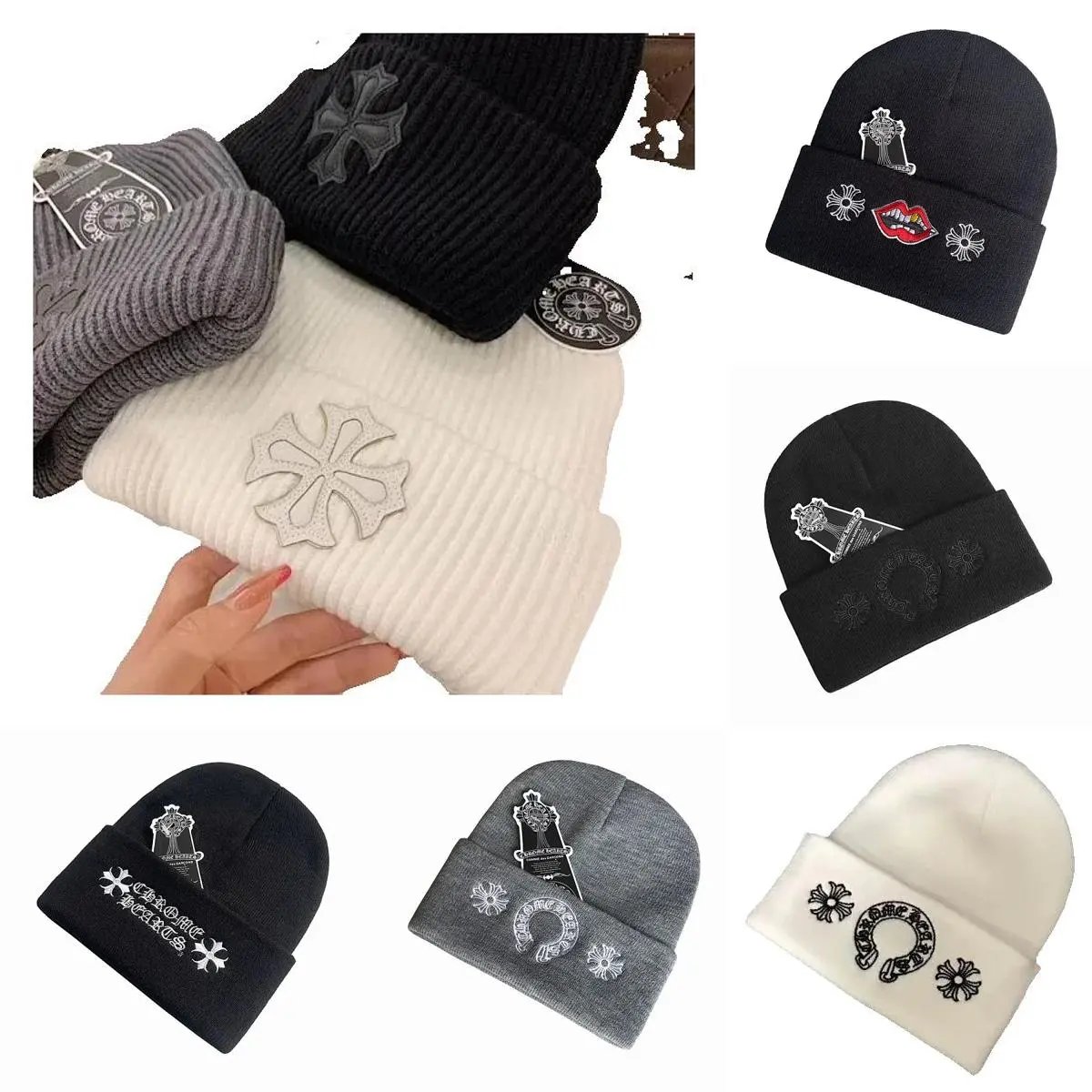 Chrome Hearts Cross Patch Beanie Knit Hat Multicolor