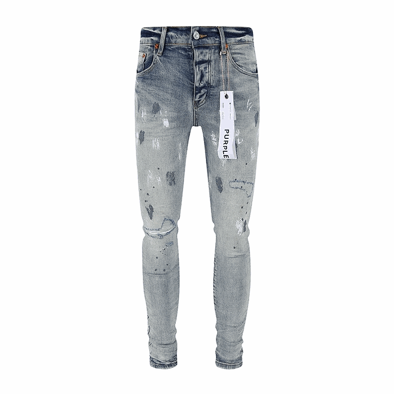 Purple Brand Paint Splatter Slim Fit Jeans Blue