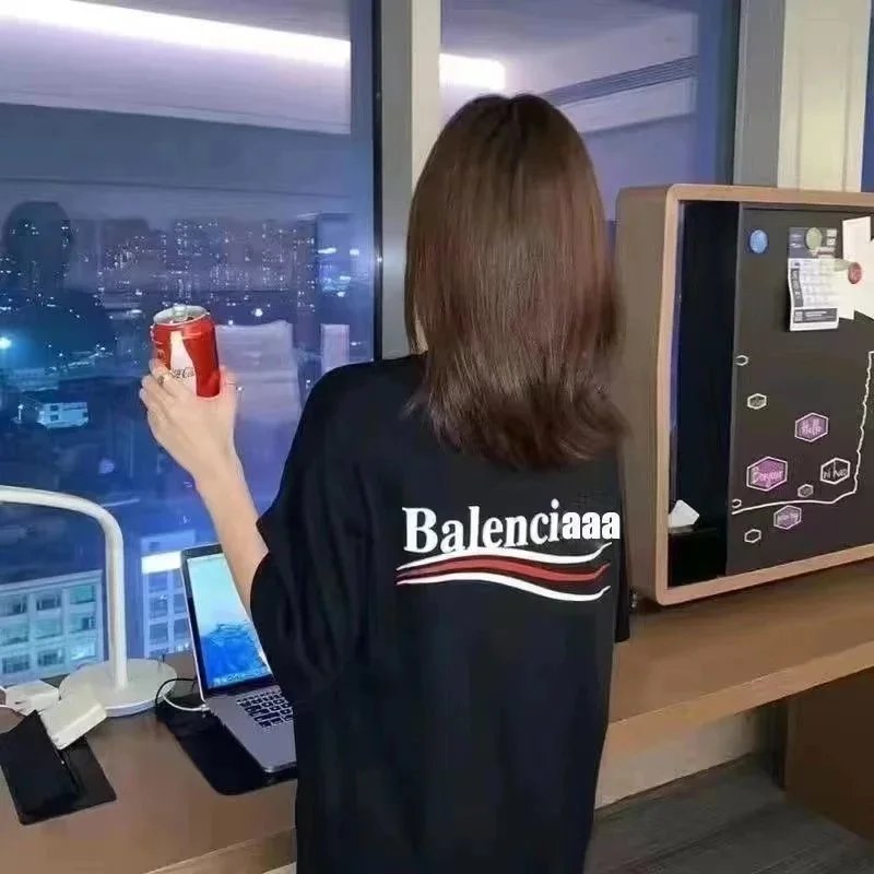 Balenciaga Wave Print Oversized T-Shirt Black