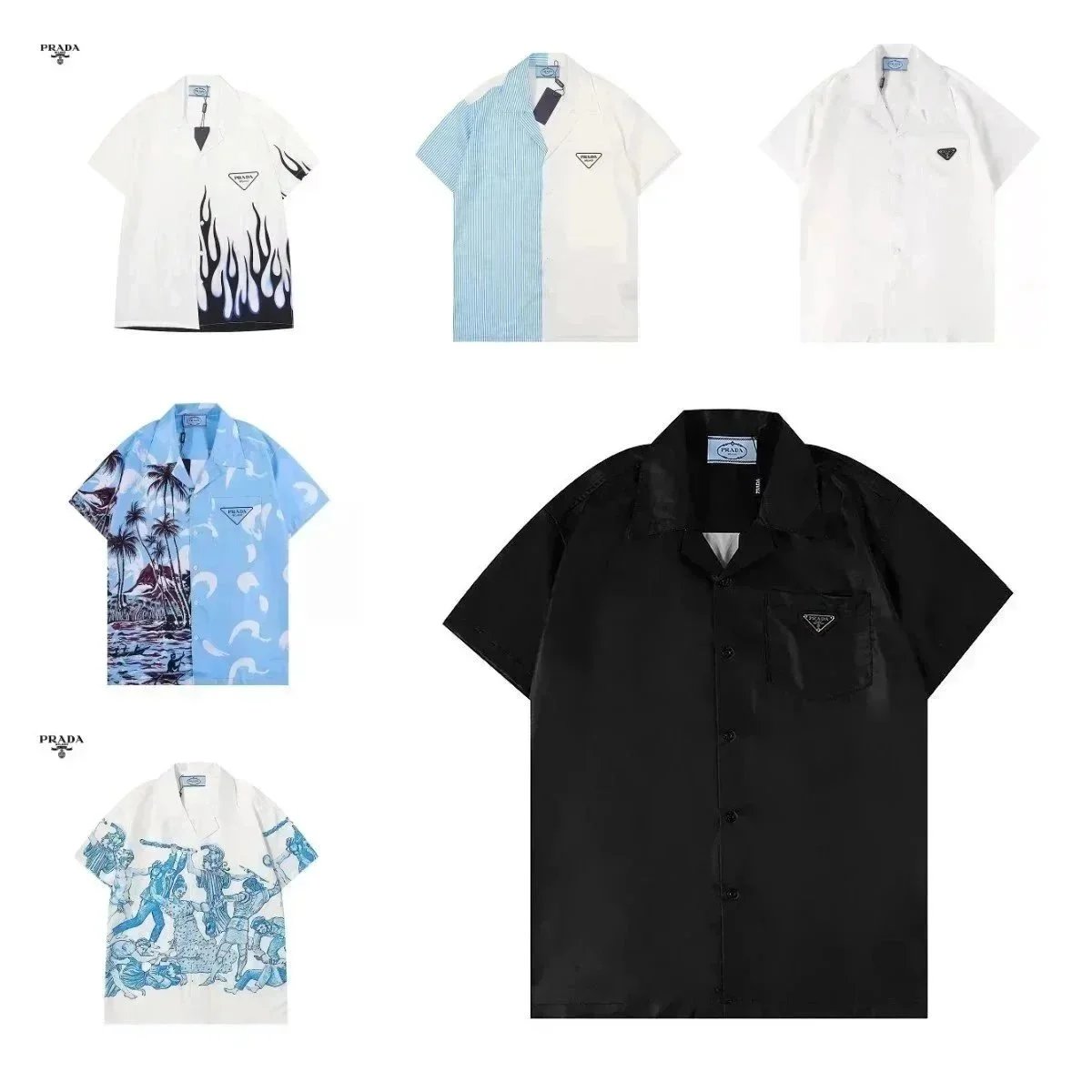 Prada Re-Nylon Bowling Shirt Graphic Short Sleeve Shirt Multicolor