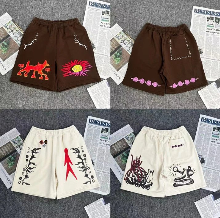 Cactus Jack Graphic Print Streetwear Shorts Brown and White