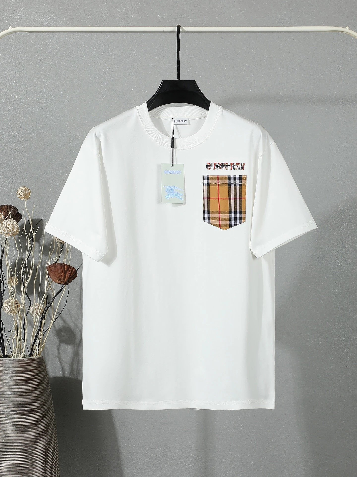 Burberry Check Pocket Cotton T-Shirt White