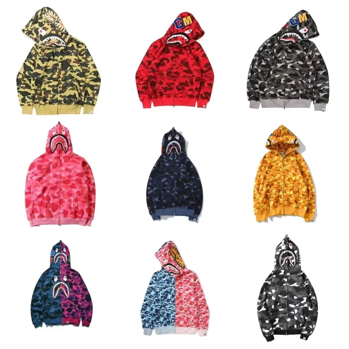 A Bathing Ape BAPE Shark Full Zip Camo Hoodie Multicolor