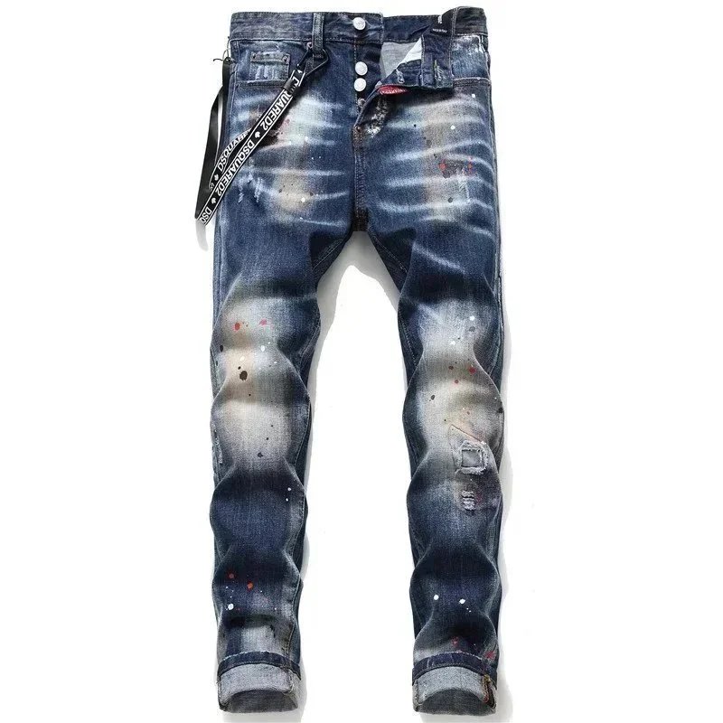 Dsquared2 D2 Paint Splatter Distressed Slim Fit Jeans Blue
