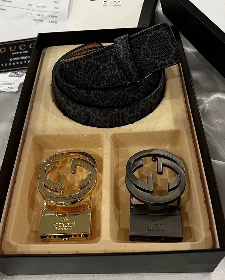 Gucci Interlocking G Belt Set Classic Leather Belt Black