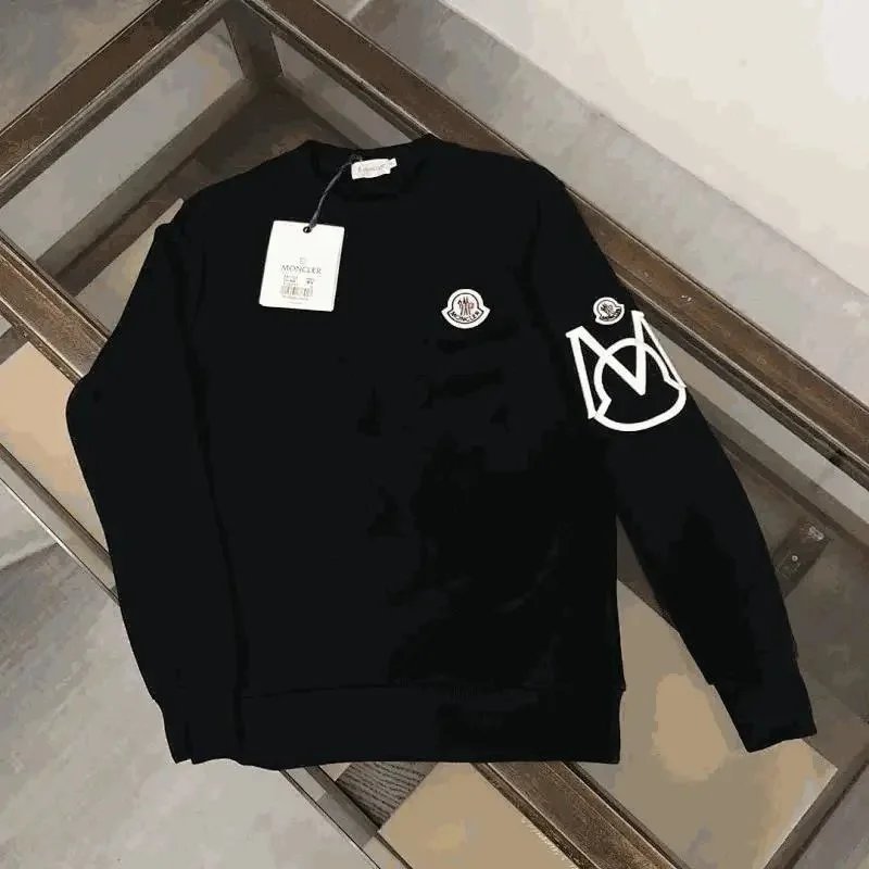 Moncler Graphic Print Cotton Crewneck Sweatshirt Black