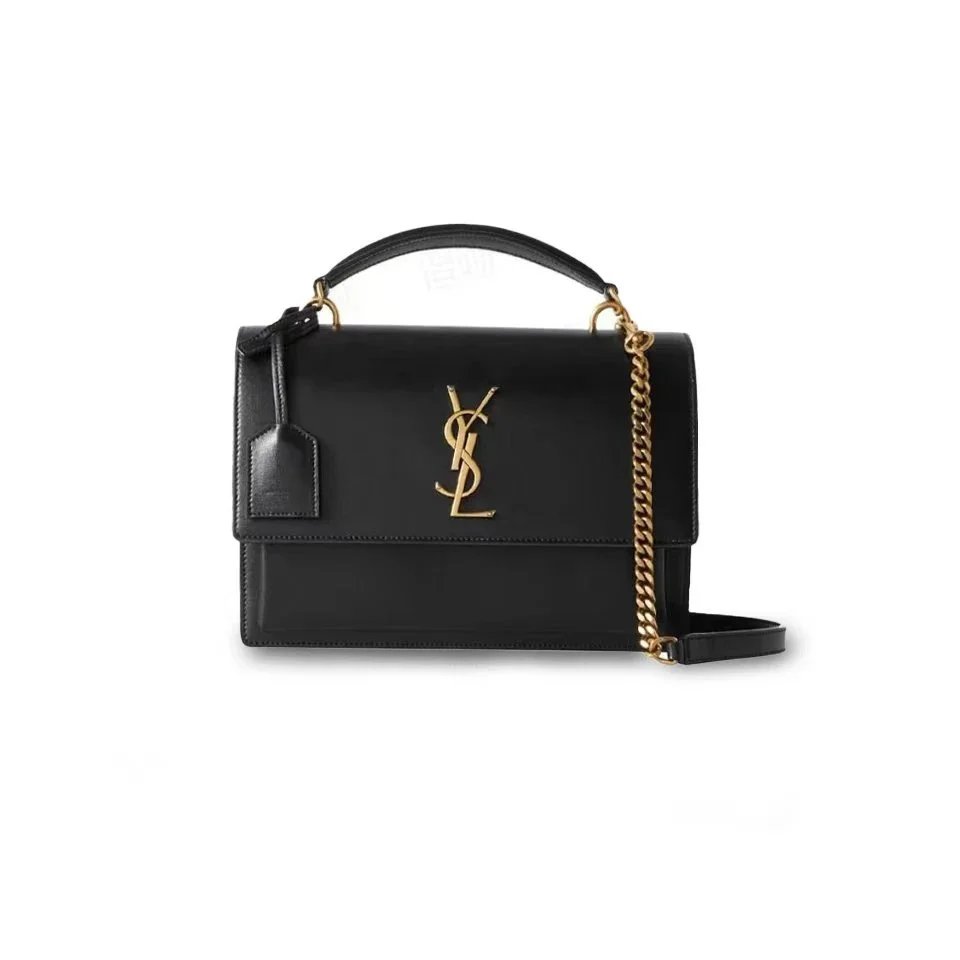 Yves Saint Laurent YSL Sunset Elegant Leather Shoulder Bag Black