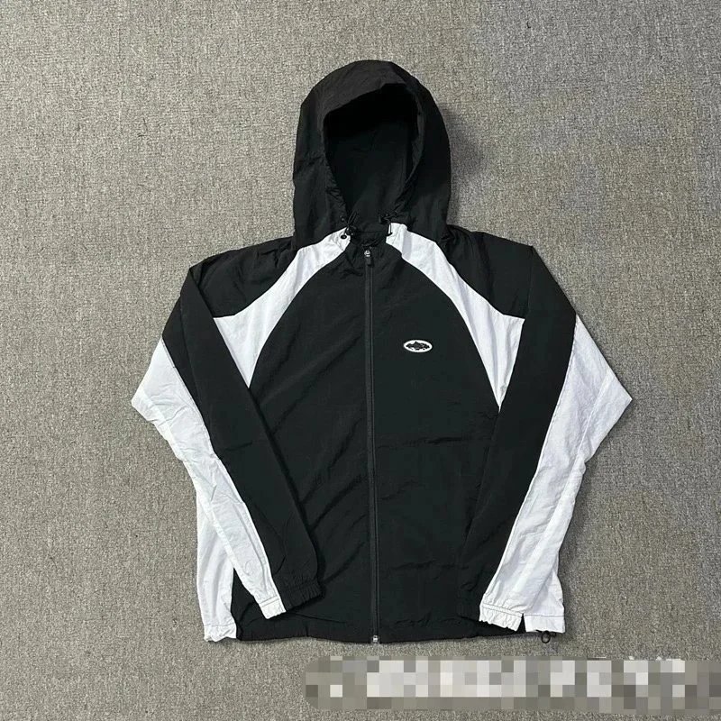 Design Colorblock Lightweight Windbreaker Jacket Black and White