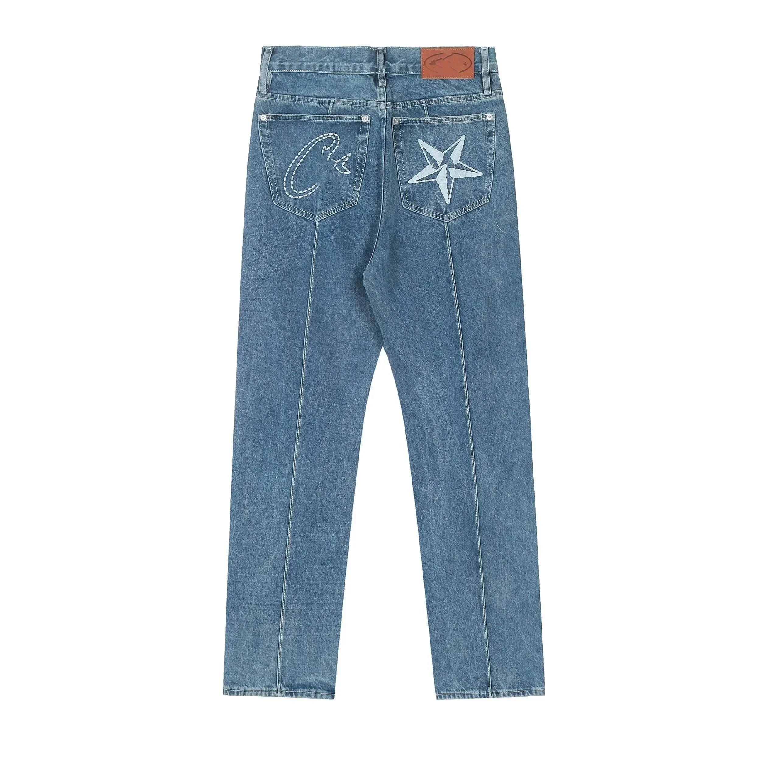 Corteiz Star Denim Jeans Streetwear Pants Blue