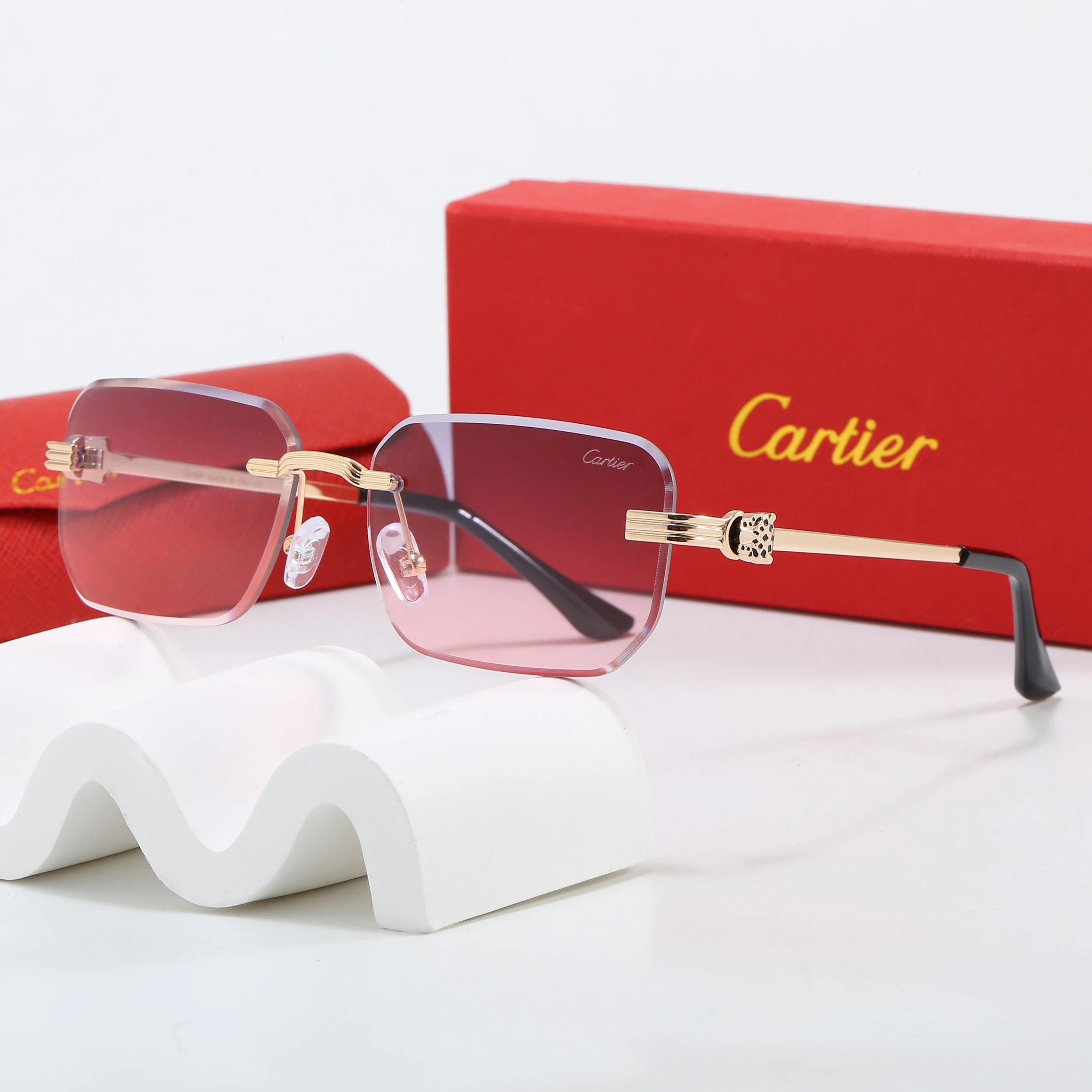 Cartier Panthere de Cartier Rimless Sunglasses Pink