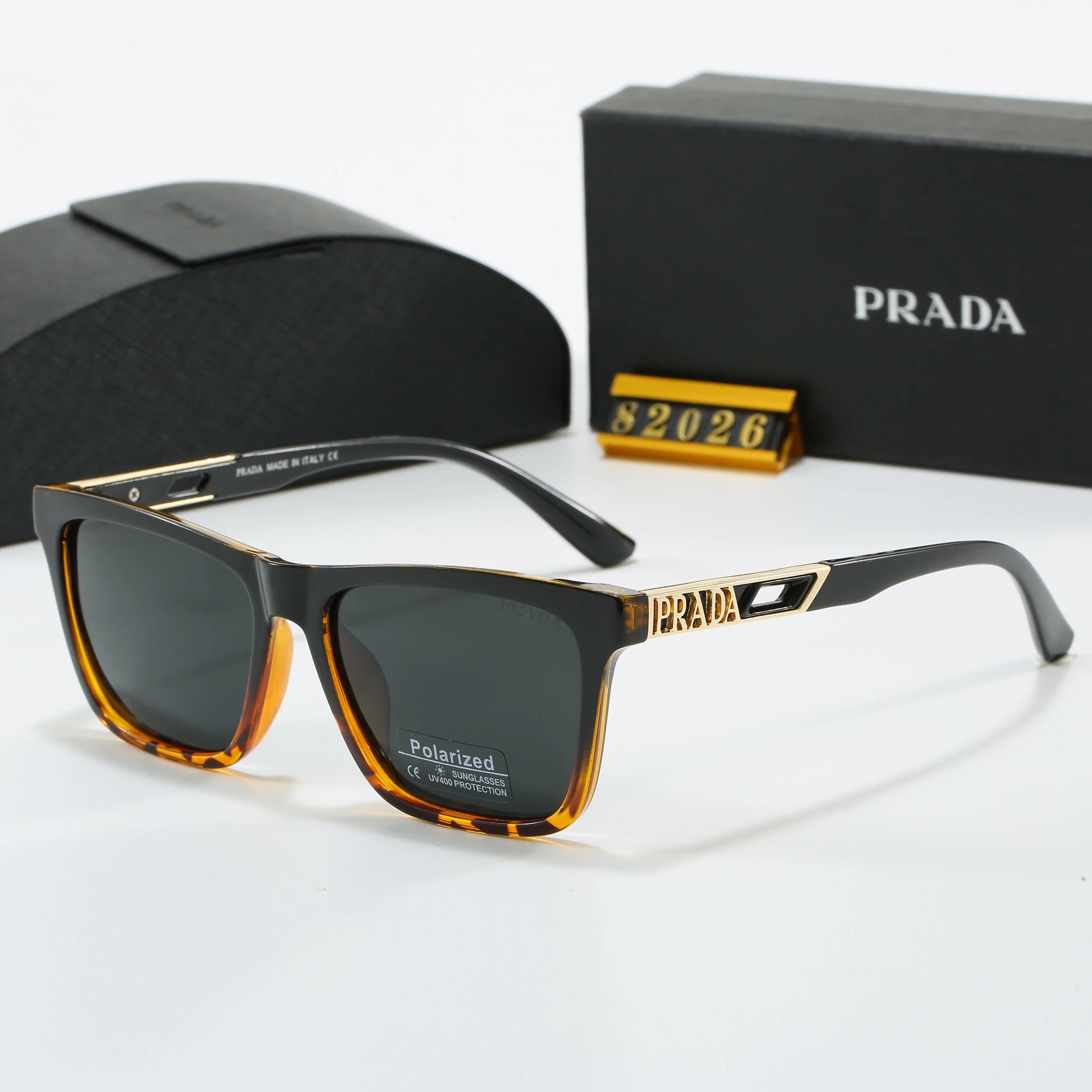 Prada 82026 Polarized Designer Sunglasses Black and Brown