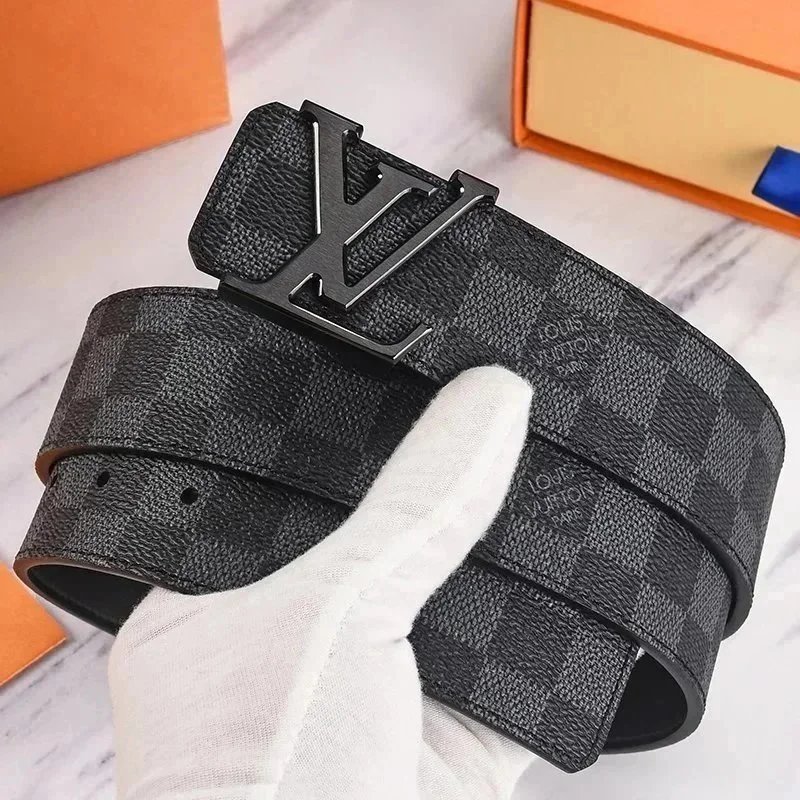 Louis Vuitton LV Damier Graphite Classic Leather Belt Black