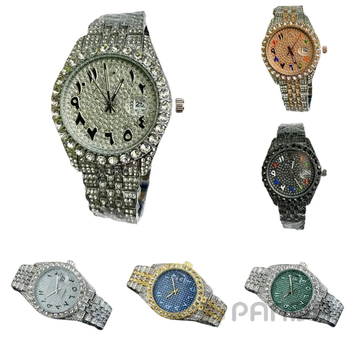 Design Iced Out Arabic Dial Rhinestone Watch Multicolor