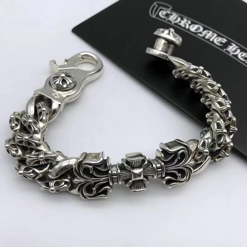 Chrome Hearts Floral Cross ID Bracelet Silver Jewelry