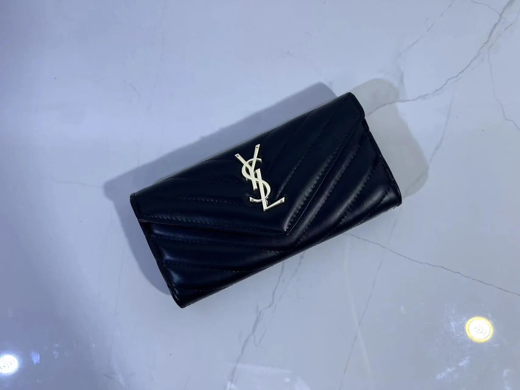 Yves Saint Laurent YSL Monogram Quilted Leather Wallet Black