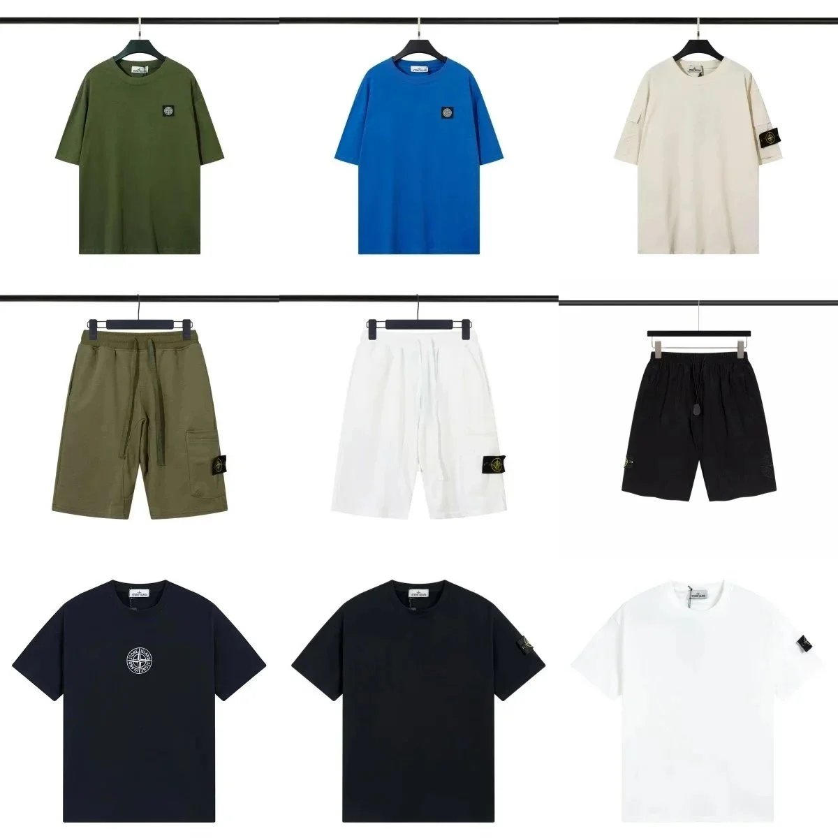 Stone Island Compass Patch Cotton T-Shirt and Shorts Set Multicolor