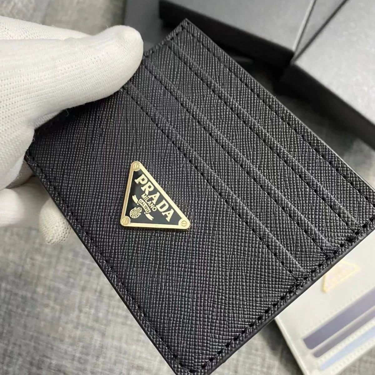 Prada Saffiano Leather Slim Card Holder Black
