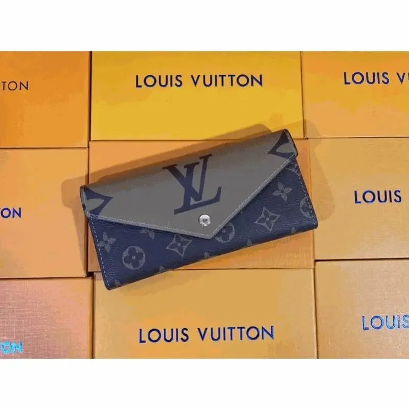 Louis Vuitton LV Sarah Wallet Monogram Canvas Envelope Wallet Blue and Gray