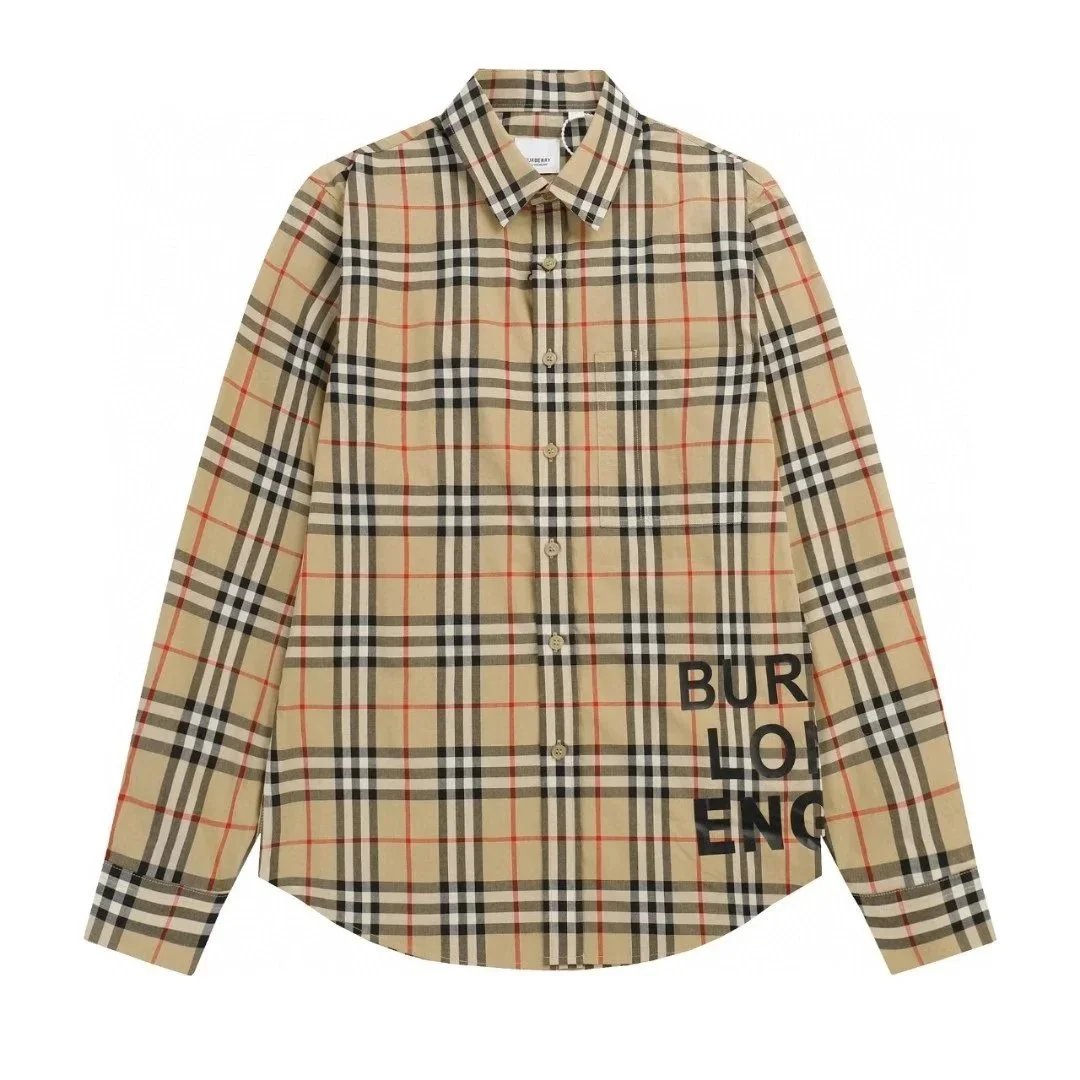 Burberry Check Print Cotton Button-Down Shirt Beige