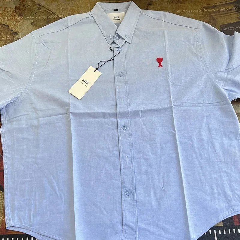 Ami Paris Ami Ami de Coeur Classic Button-Down Shirt Light Blue