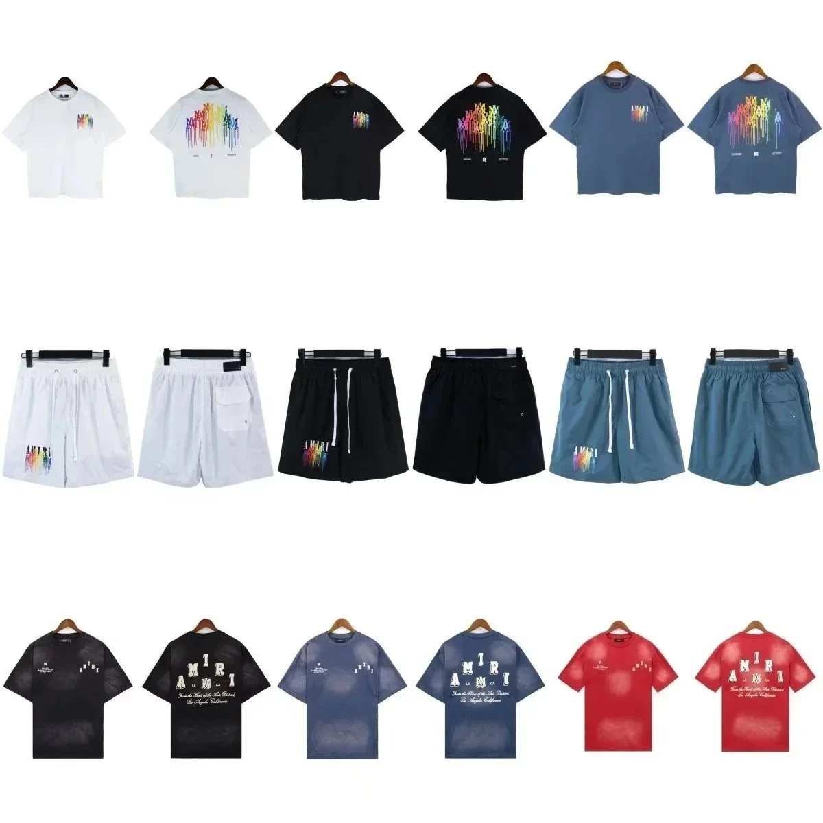Amiri Drip Paint Graphic Streetwear T-Shirt and Shorts Set Multicolor
