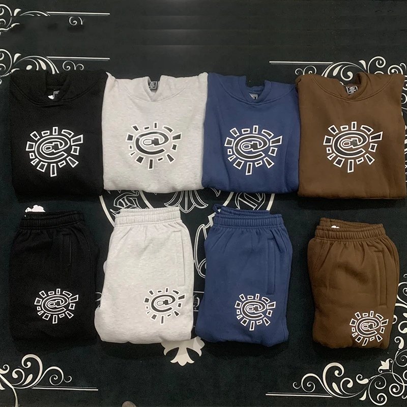 Design Sun Graphic Print Matching Set Streetwear Hoodie and Joggers Multicolor
