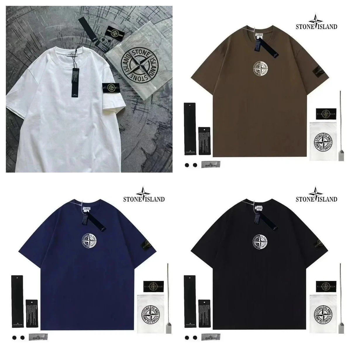 Stone Island Compass Patch Graphic Tee Cotton T-Shirt Multicolor