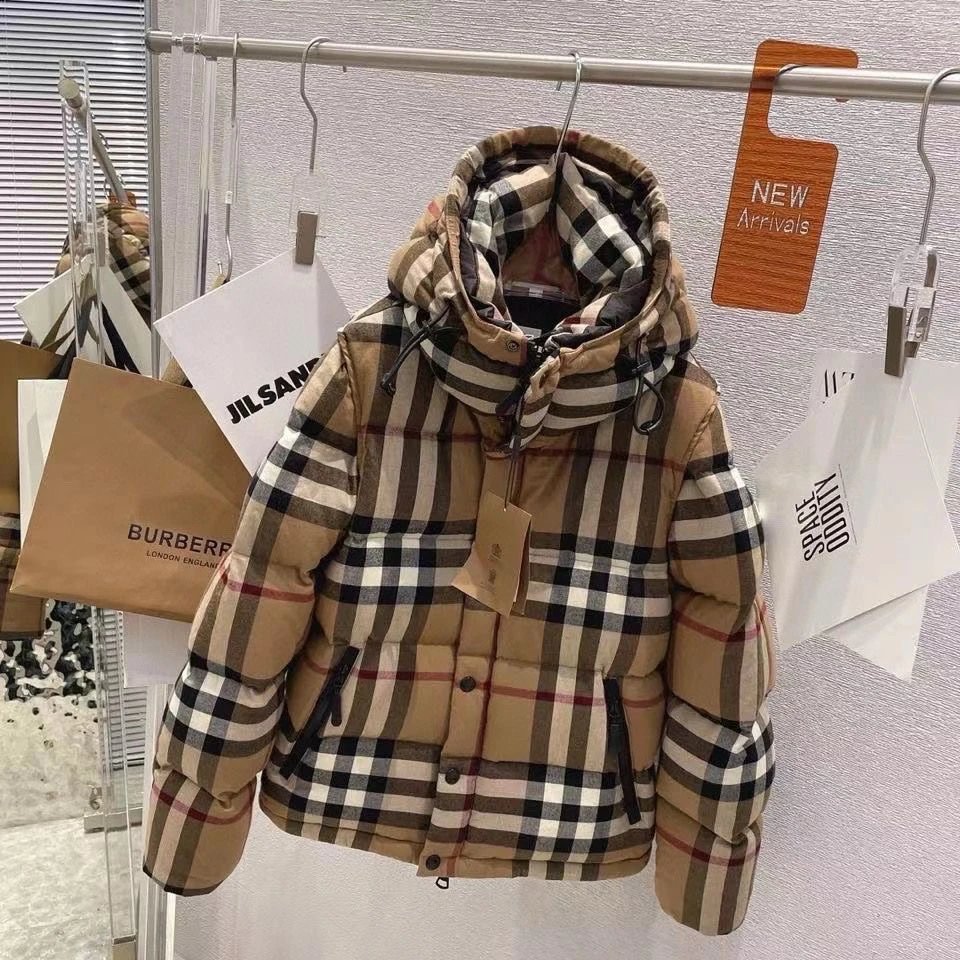 Burberry Check Print Puffer Jacket Beige