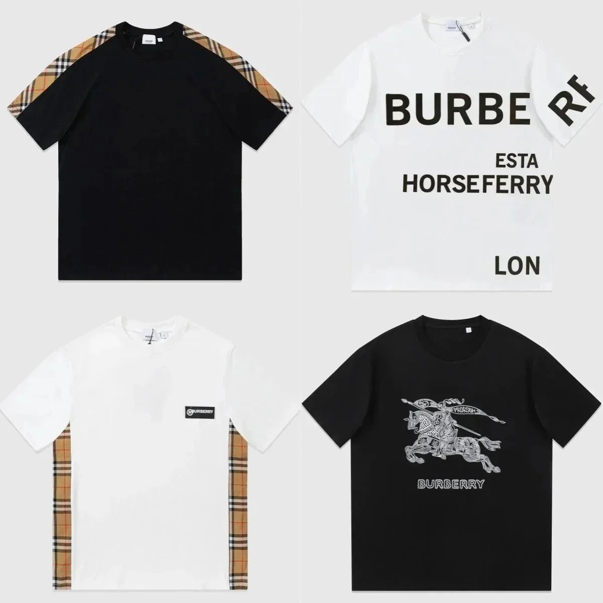 Burberry Graphic and Check Print Cotton T-Shirt Set Black and White