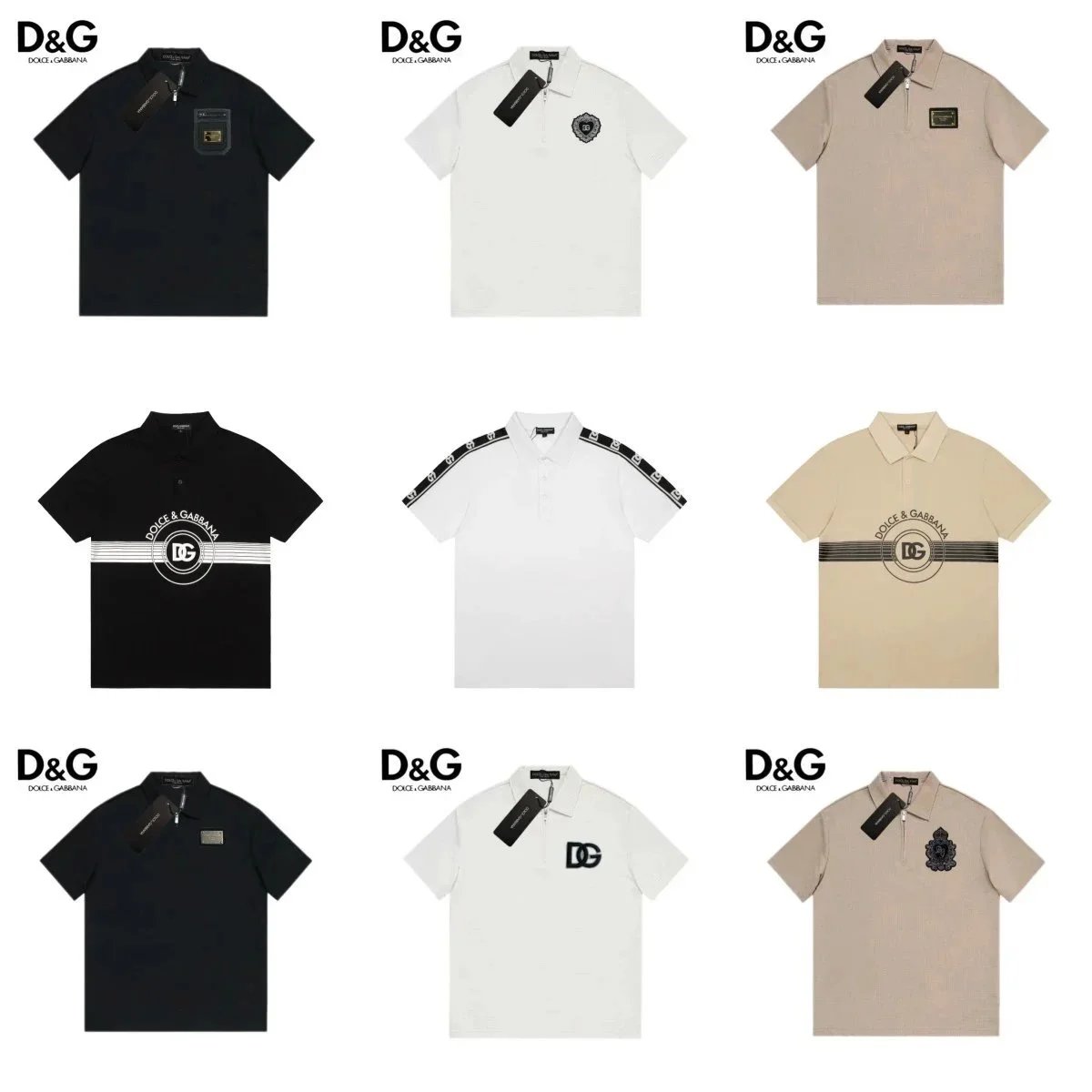Dolce & Gabbana D&G Casual Polo Shirt Collection Cotton Black White and Beige