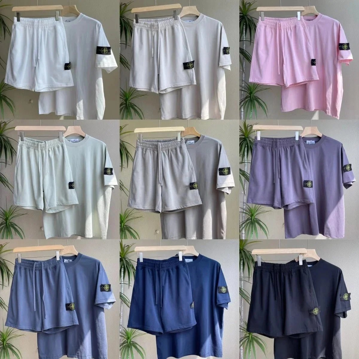 Stone Island Compass Patch Matching Set Casual T-Shirt and Shorts Multicolor