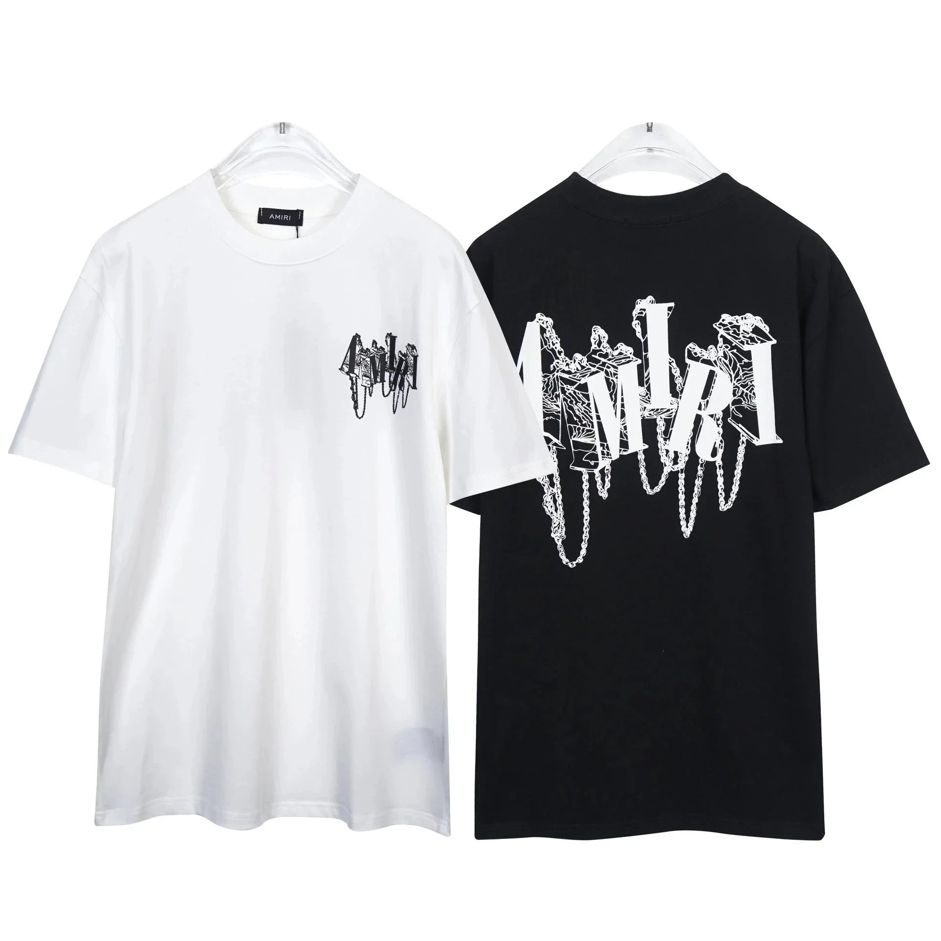 Amiri Chain Graphic Cotton T-Shirt Black and White