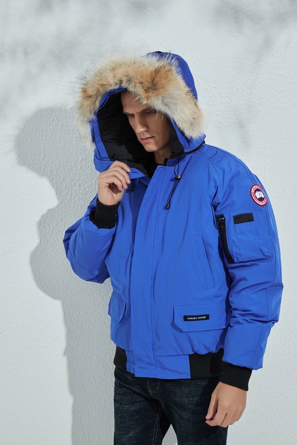 Canada Goose Chilliwack Bomber Fur Hooded Down Jacket Blue