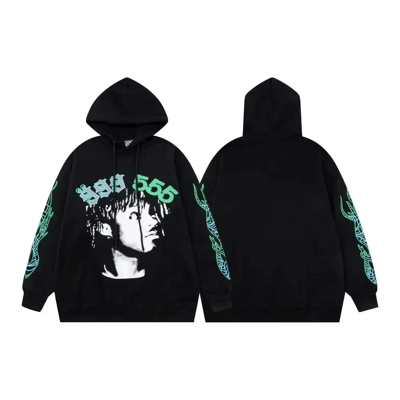 Sp5der 555 Graphic Streetwear Hoodie Black