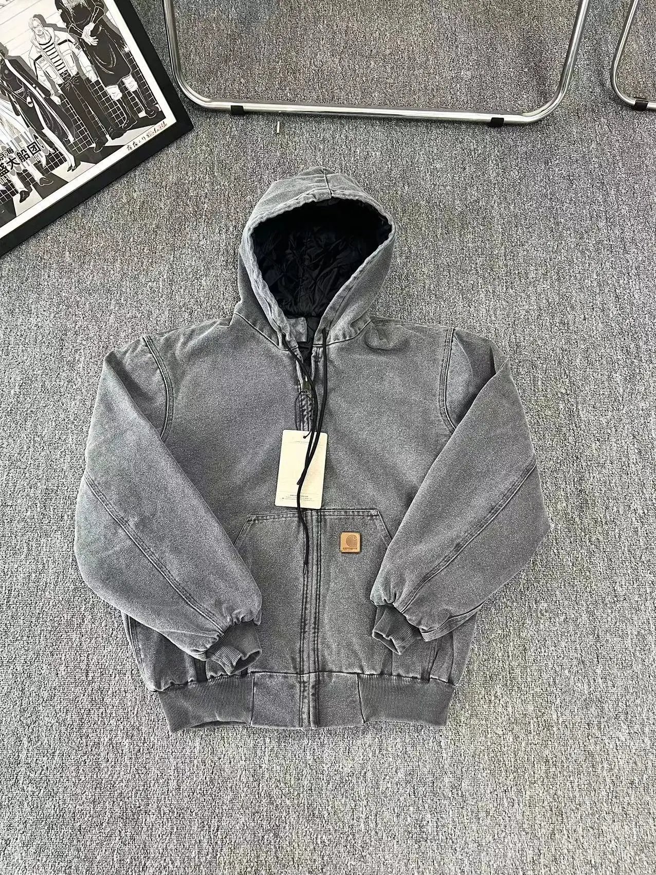 Carhartt Active Jacket Vintage Washed Zip-Up Hoodie Gray