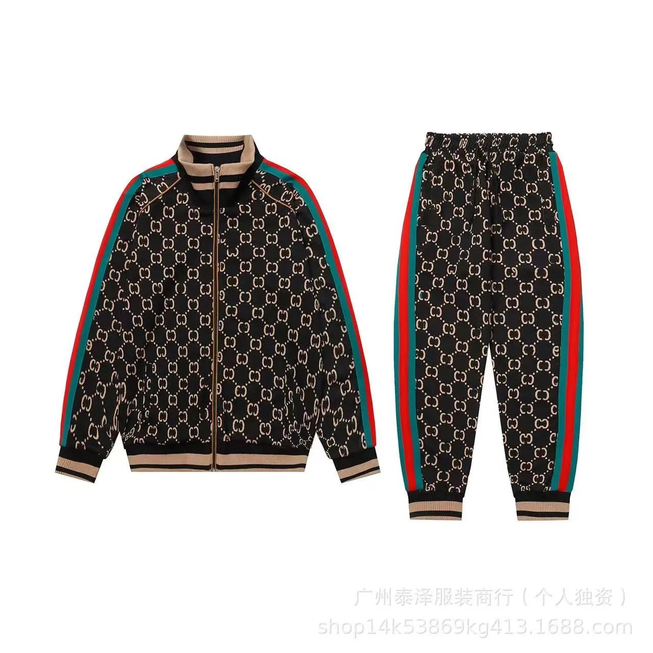 Gucci Monogram Tracksuit Casual Matching Set Black