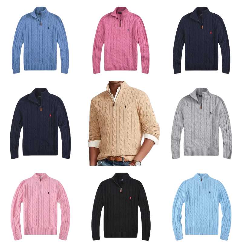 Ralph Lauren RL Cable-Knit Quarter-Zip Classic Sweater Multicolor