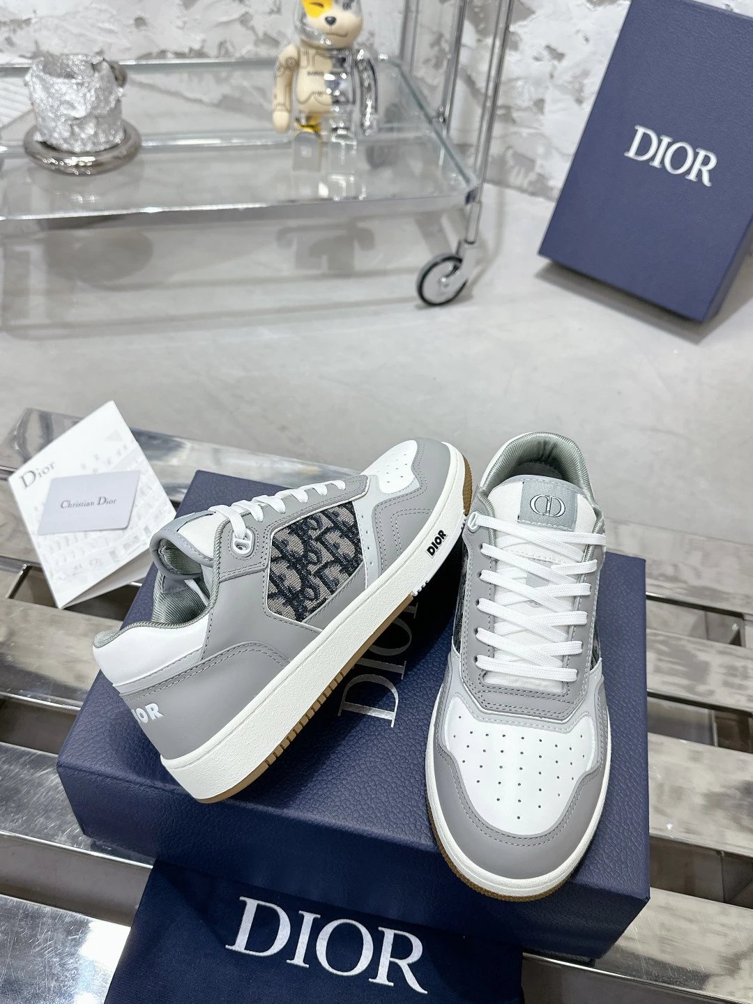 Dior B27 Low Top Sneakers Gray and White