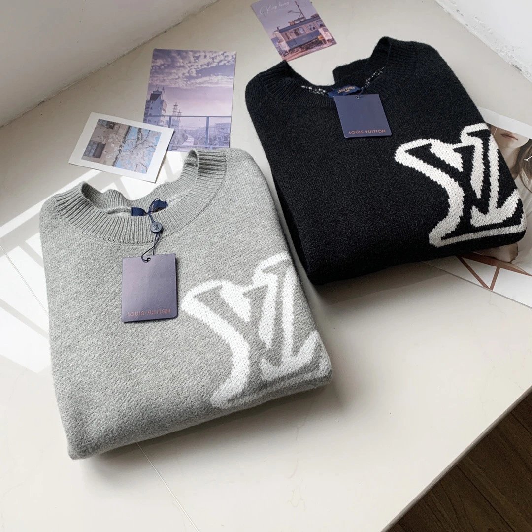Louis Vuitton LV Monogram Knit Crewneck Sweater Gray and Black