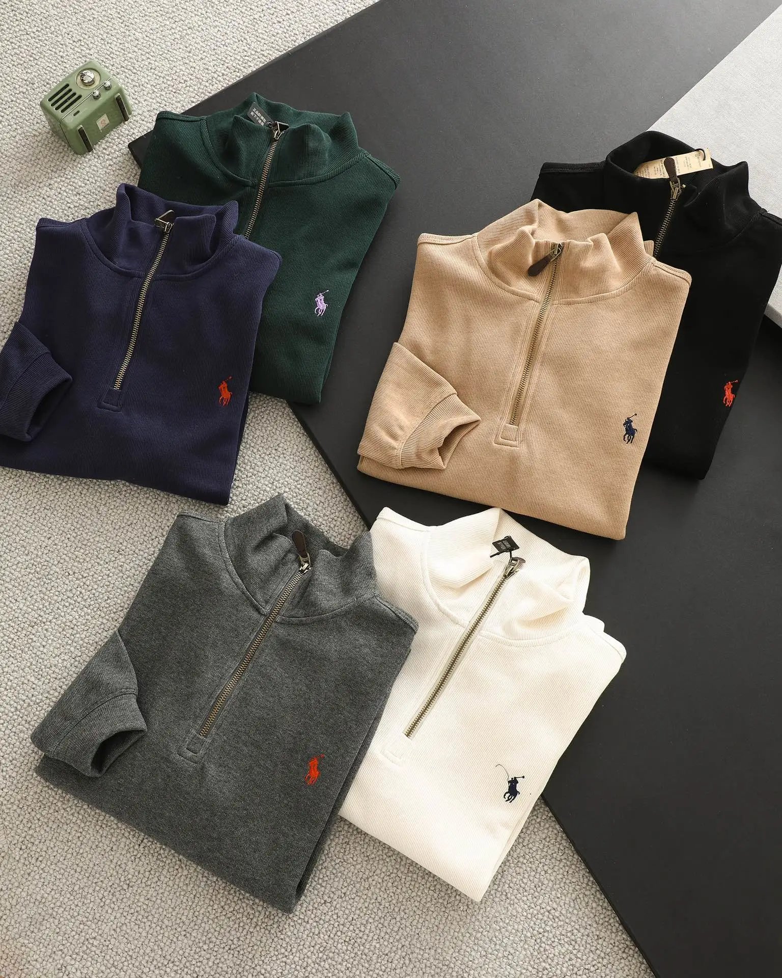 Ralph Lauren Quarter-Zip Pullover Ribbed Knit Sweater Multicolor