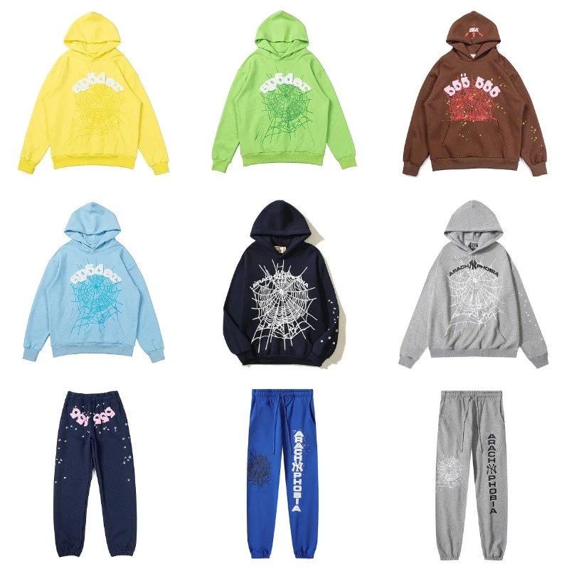 Sp5der Web Print Graphic Streetwear Hoodie and Sweatpants Set Multicolor