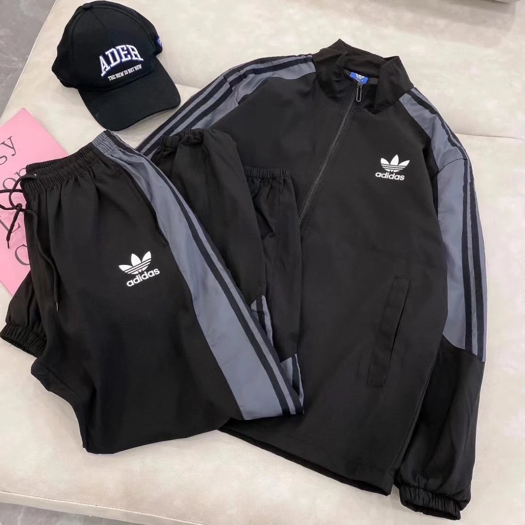 Adidas Trefoil Casual Tracksuit Set Black and Gray