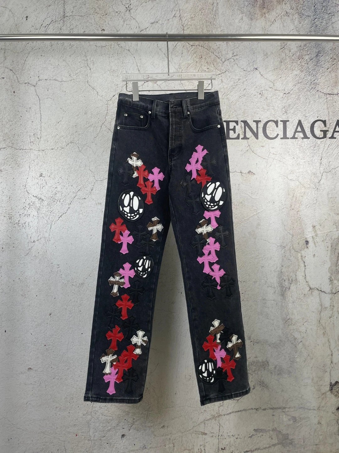 Chrome Hearts Cross Patch Denim Jeans Streetwear Pants Black