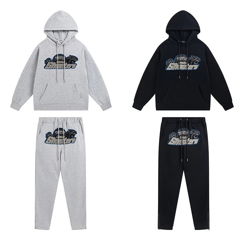 Trapstar Shooters Streetwear Tracksuit Set Black and Gray