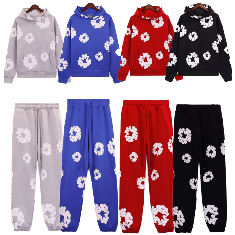 Design Floral Print Matching Set Streetwear Hoodie and Joggers Multicolor