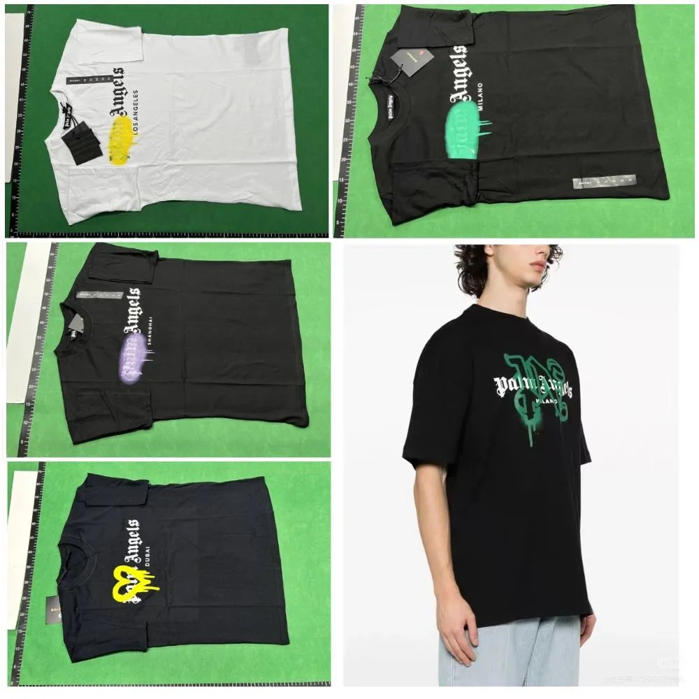 Palm Angels Spray Paint City Graphic Tee Cotton Black and White